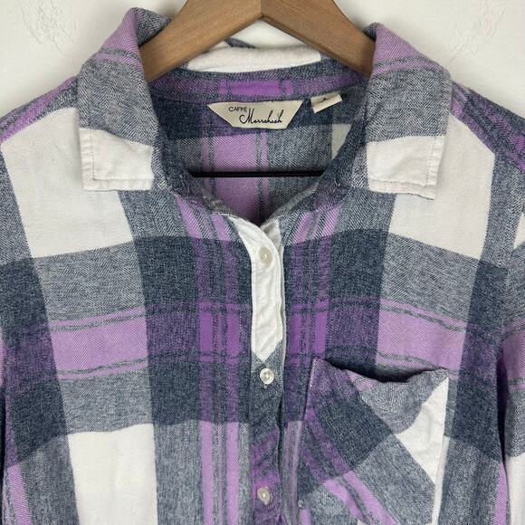 Caffe Marrakesh Womens Long Sleeve Button-Up Soft Grey/Purple Plaid Shirt Small - Picture 3 of 11
